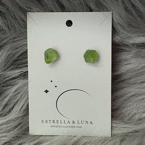 Estrella & Luna raw green gemstone stud earrings
